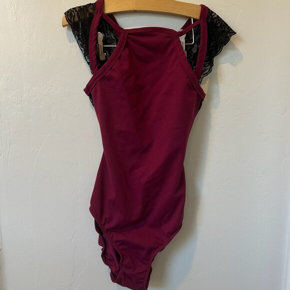 5 The Label Maroon Leotard With Black Lace Details Size Petite Adult - Picture 1 of 6